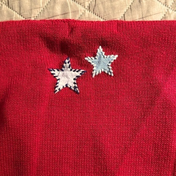 All Points Knit Cardigan w/ Appliqué Stars on Front Red White Blue Fabric Button - Picture 3 of 7